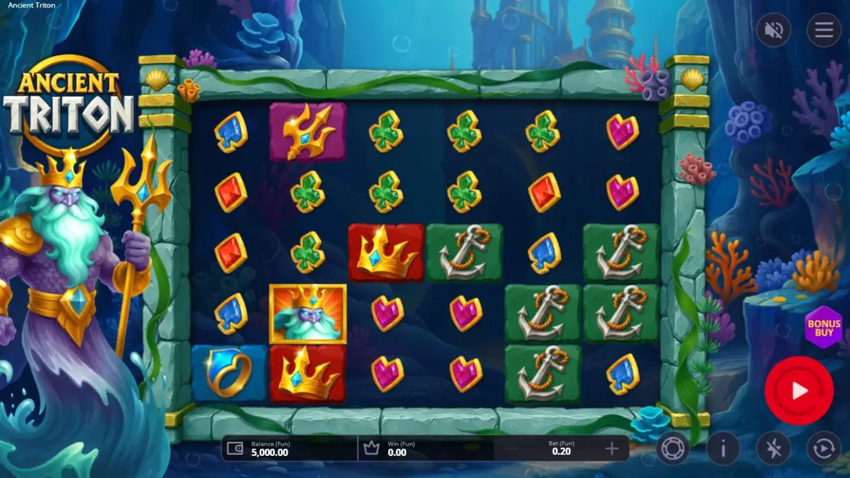 Ancient Triton slot machine interface with underwater theme